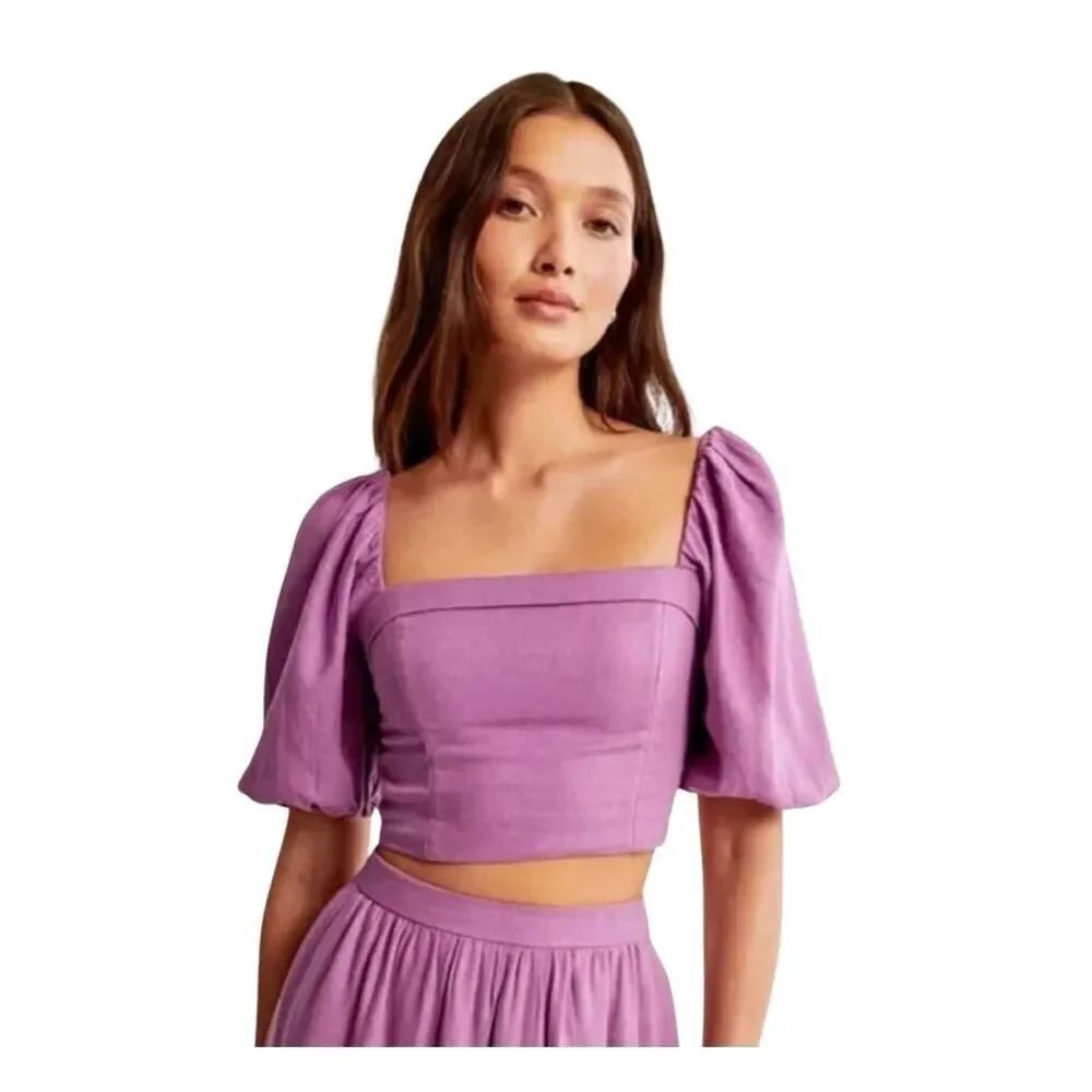 Abercrombie & fitch linen blend puff sleeve crop top Medium